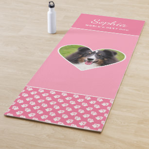 Aangepaste hartvorm huisdier foto op roze & tekst yogamat