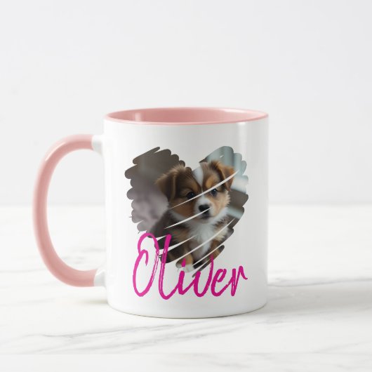 Aangepaste hartvormige Mok met naam voor huisdiere (Links)