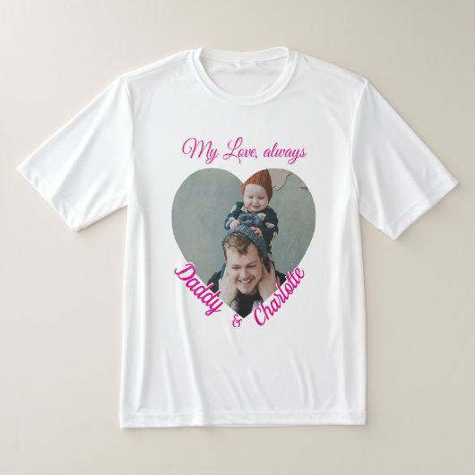 Aangepaste hartvormige papa en Kind fotocadeau T-shirt (Laagn)