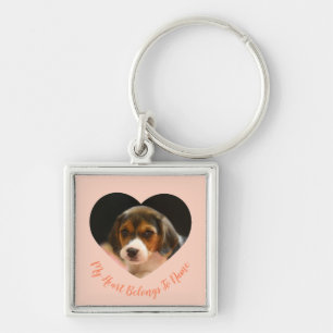 Aangepaste hartvormige puppy foto en naam Sleutelh Sleutelhanger