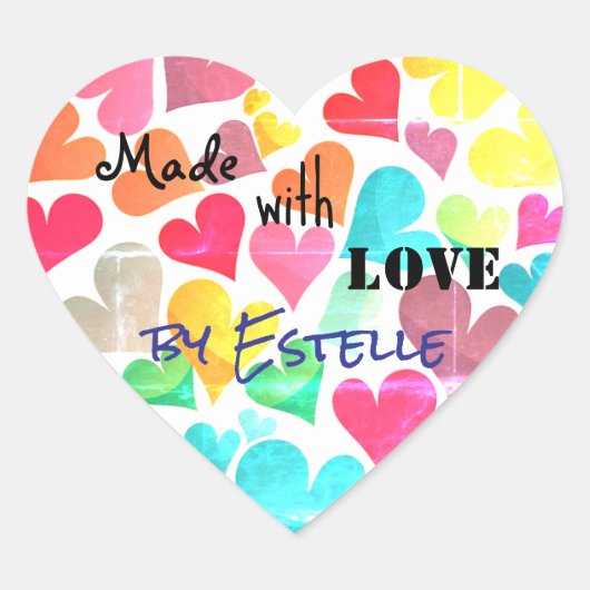 Aangepaste hartvormige stickers, gemaakt met liefd hart sticker (Voorkant)
