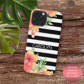 Aangepaste Hawaii bloemen zwart witte strepen patr Case-Mate iPhone Case