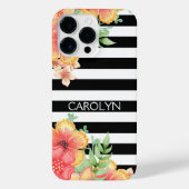 Aangepaste Hawaii bloemen zwart witte strepen patr iPhone Hoesje (Achterkant)