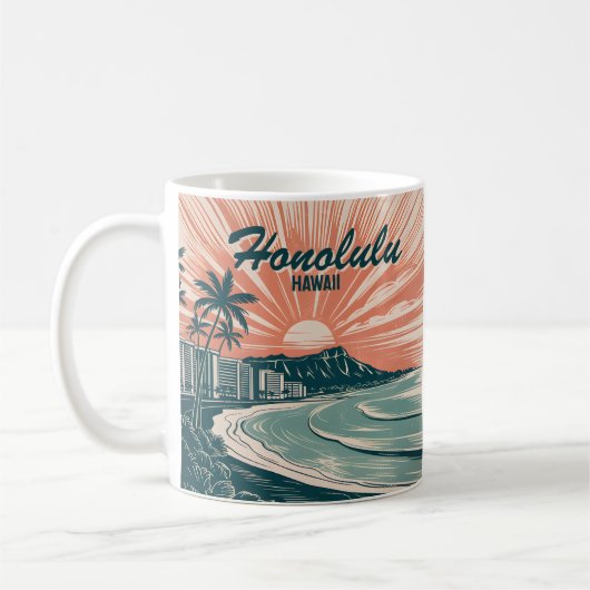Aangepaste Hawaii Honolulu Waikiki Beach Retro Rei Koffiemok (Links)