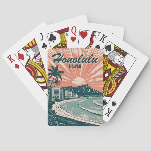 Aangepaste Hawaii Honolulu Waikiki Beach Retro Rei Pokerkaarten (Achterkant)