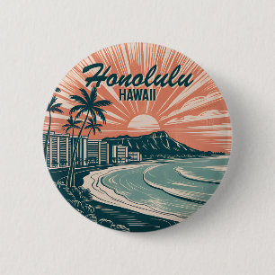 Aangepaste Hawaii Honolulu Waikiki Beach Retro Rei Ronde Button 5,7 Cm