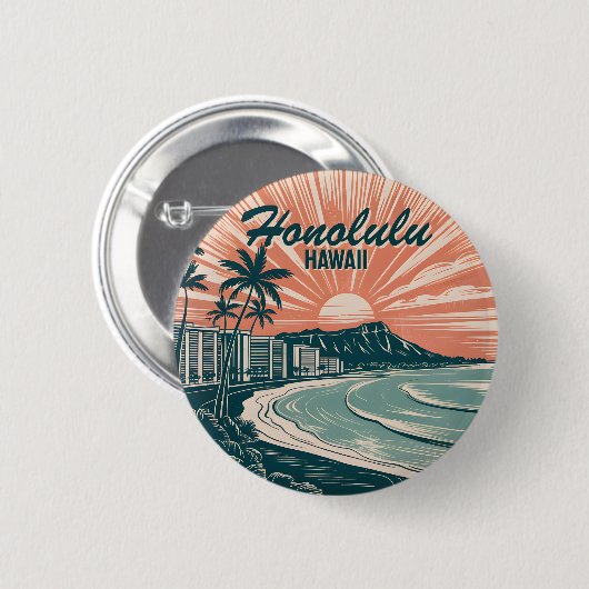 Aangepaste Hawaii Honolulu Waikiki Beach Retro Rei Ronde Button 5,7 Cm (Voorkant /achterkant)