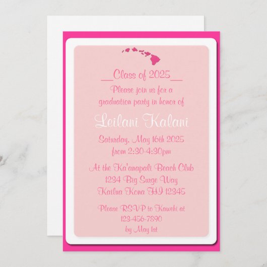 Aangepaste Hawaii roze eilanden afstuderen uitnodi Kaart (Voorkant / Achterkant)