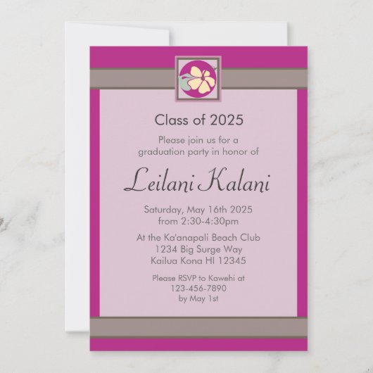 Aangepaste Hawaii roze hibiscus afstuderen uitnodi Kaart (Voorkant)