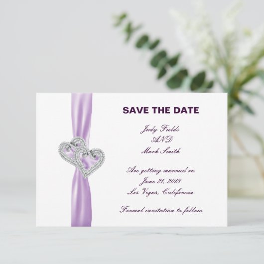 Aangepaste Hearts Lavendel lint Sla de datum Kaart (Staand voorkant)