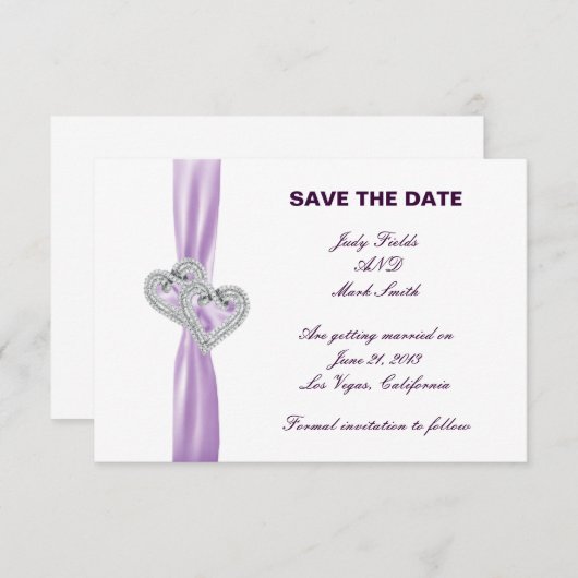 Aangepaste Hearts Lavendel lint Sla de datum Kaart (Voorkant / Achterkant)