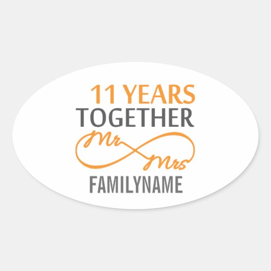 Aangepaste heer en mevrouw 11e Jubileum Ovale Sticker (Voorkant)