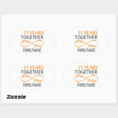 Aangepaste heer en mevrouw 11e Jubileum Ovale Sticker (Vel)