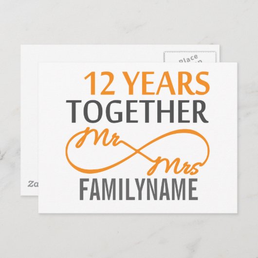 Aangepaste heer en mevrouw 12de Jubileum Briefkaart (Voorkant / Achterkant)