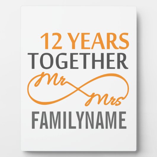 Aangepaste heer en mevrouw 12de Jubileum Fotoplaat (Voorkant)