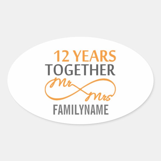 Aangepaste heer en mevrouw 12de Jubileum Ovale Sticker (Voorkant)