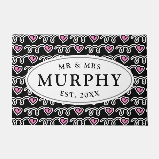 Aangepaste heer en mevrouw roze hartpatroon welkom deurmat (Voorkant)