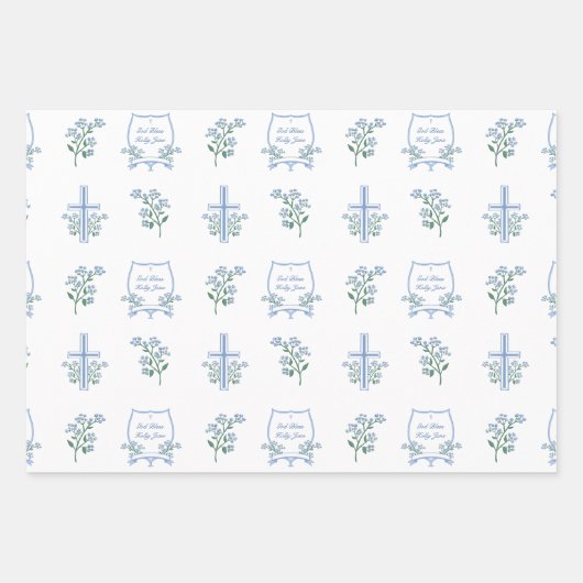 Aangepaste Heilige Doop Eerste Communie Bloemen Ba Inpakpapier Vel (Voorkant)