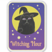 Aangepaste heksachtige zwarte kat Halloween kunsts Sticker (Voorkant)