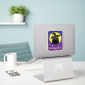 Aangepaste heksachtige zwarte kat Halloween kunsts Sticker (Laptop op bureau)