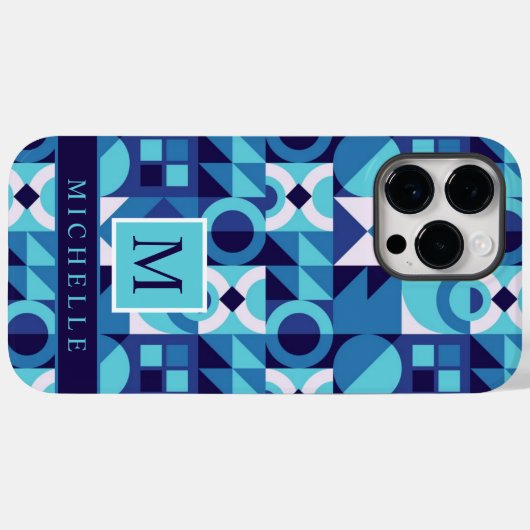 Aangepaste helder licht donkerblauw wit geometrisc Case-Mate iPhone case (Achterkant (horizontaal))