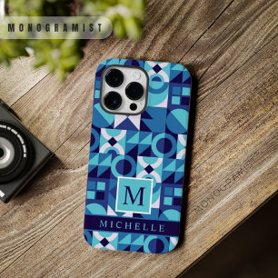 Aangepaste helder licht donkerblauw wit geometrisc Case-Mate iPhone 14 pro max hoesje