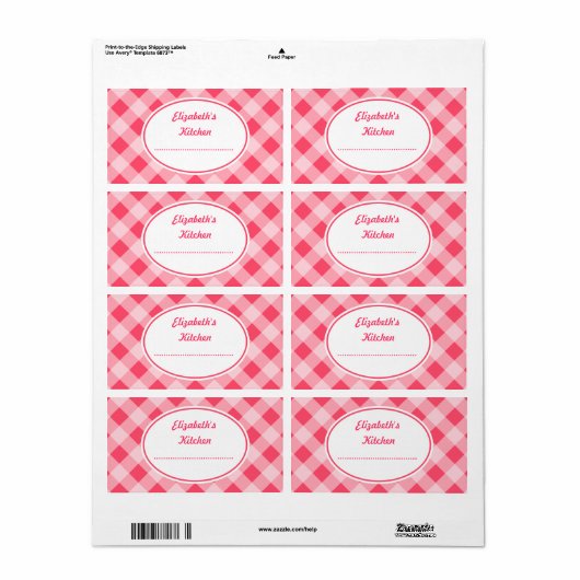 Aangepaste helder roze keukenlabels etiket (Full Sheet)