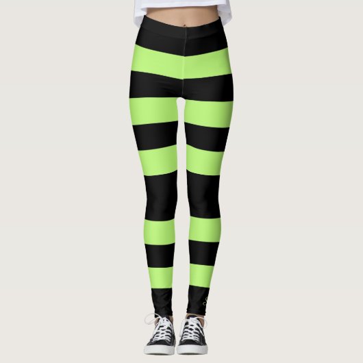 Aangepaste, heldere, groene en zwarte streep leggings (Voorkant)