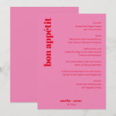 Aangepaste heldere roze en rode moderne trouw menu (Voorkant / Achterkant)