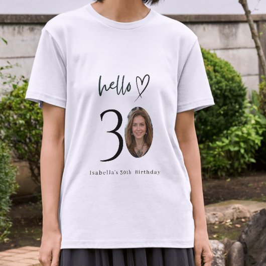 Aangepaste 'Hello 30' verjaardagsfoto T-shirt cade