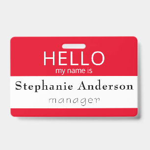 Aangepaste HELLO Mijn Naam Is Titel Badge