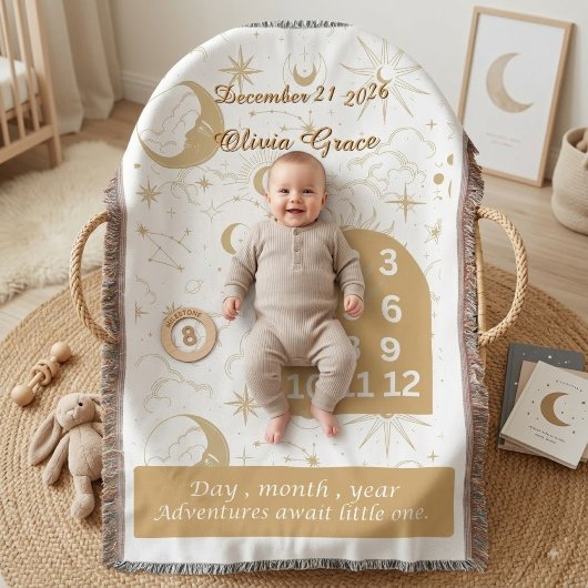 Aangepaste Hemel Baby Mijlpaal Boho Deken