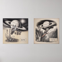 Aangepaste Hemelse Uil & Saturnus Vintage Gravure