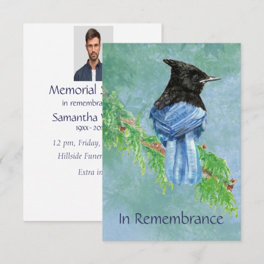 Aangepaste herdenkingsdienst nodigt Stellar Jay Bi Kaart (Voorkant / Achterkant)