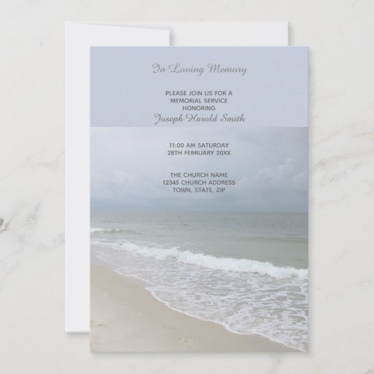 Aangepaste herdenkingsdienst uitnodiging - Strandt (Voorkant)
