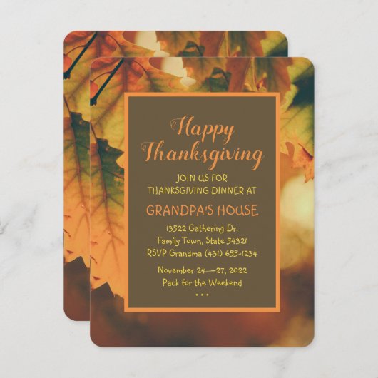 Aangepaste herfst bladeren Thanksgiving diner Kaart (Voorkant / Achterkant)