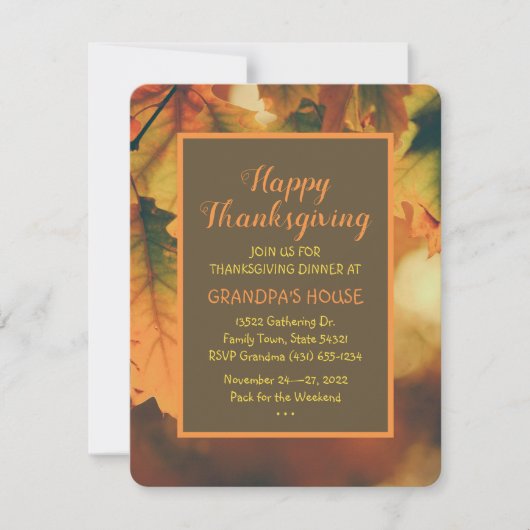 Aangepaste herfst bladeren Thanksgiving diner Kaart (Voorkant)