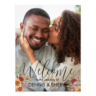 Aangepaste Herfst Bloemen Foto Modern Trouwbord Foto Afdruk