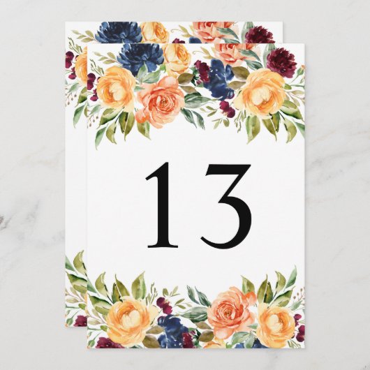 Aangepaste Herfst Bloemen Trouwtafel Nummer Kaarte Bedankkaart (Voorkant / Achterkant)