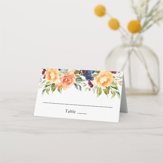 Aangepaste Herfst Bloemen Waterverf bruiloft Plaatskaartje (Voorkant)