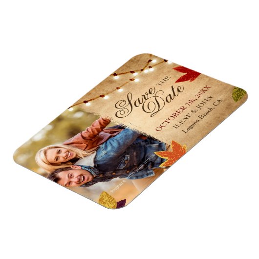 Aangepaste herfst bruiloft Bewaar de datum Foto Ma Magneet (Linkerzijde)