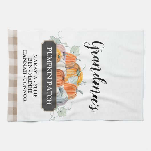 Aangepaste Herfst Decor Oma's pompoen Patch Theedoek (Horizontaal)