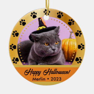 Aangepaste Herfst Halloween Fotonaam Jaar Pet Orna Keramisch Ornament