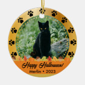 Aangepaste Herfst Halloween Fotonaam Jaar Pet Orna Keramisch Ornament (Voorkant)