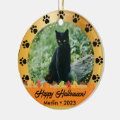 Aangepaste Herfst Halloween Fotonaam Jaar Pet Orna Keramisch Ornament (Links)