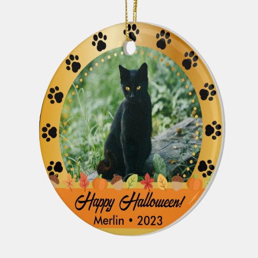 Aangepaste Herfst Halloween Fotonaam Jaar Pet Orna Keramisch Ornament (Links)
