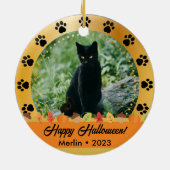 Aangepaste Herfst Halloween Fotonaam Jaar Pet Orna Keramisch Ornament (Achterkant)