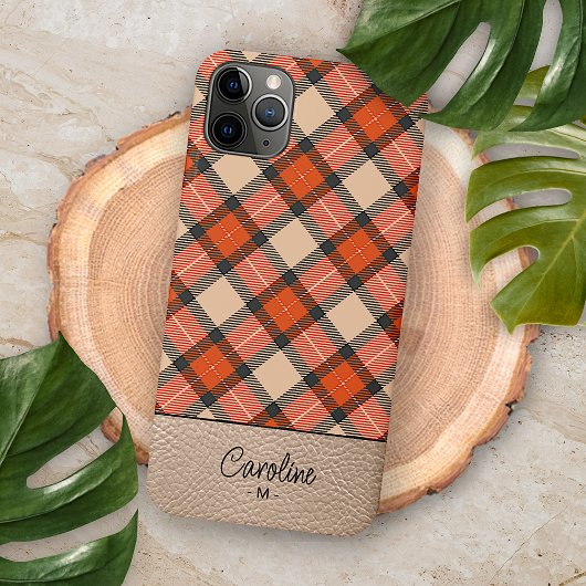 Aangepaste herfst pompoen Sinaasappel bruin tartan Case-Mate iPhone Case