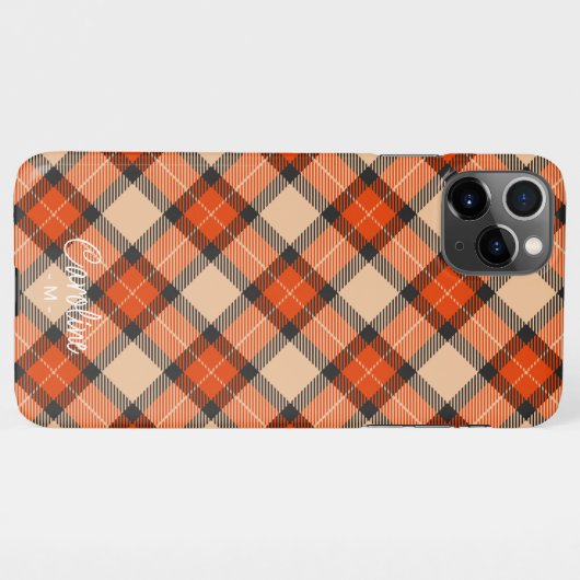 Aangepaste herfst pompoen Sinaasappel bruin tartan iPhone Hoesje (Achterkant horizontaal)