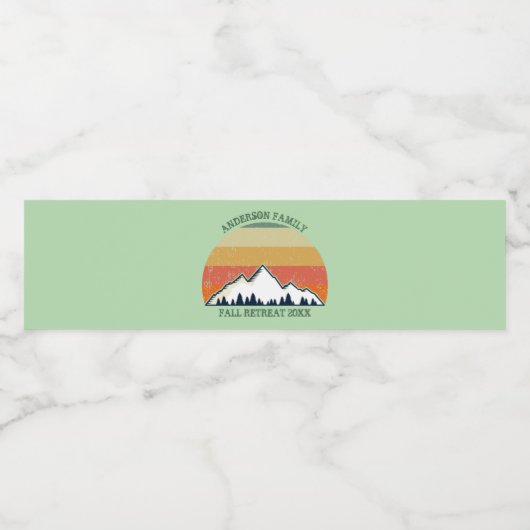 Aangepaste Herfst Retreat Sunset Mountain Party Waterfles Etiket (Enkel label)